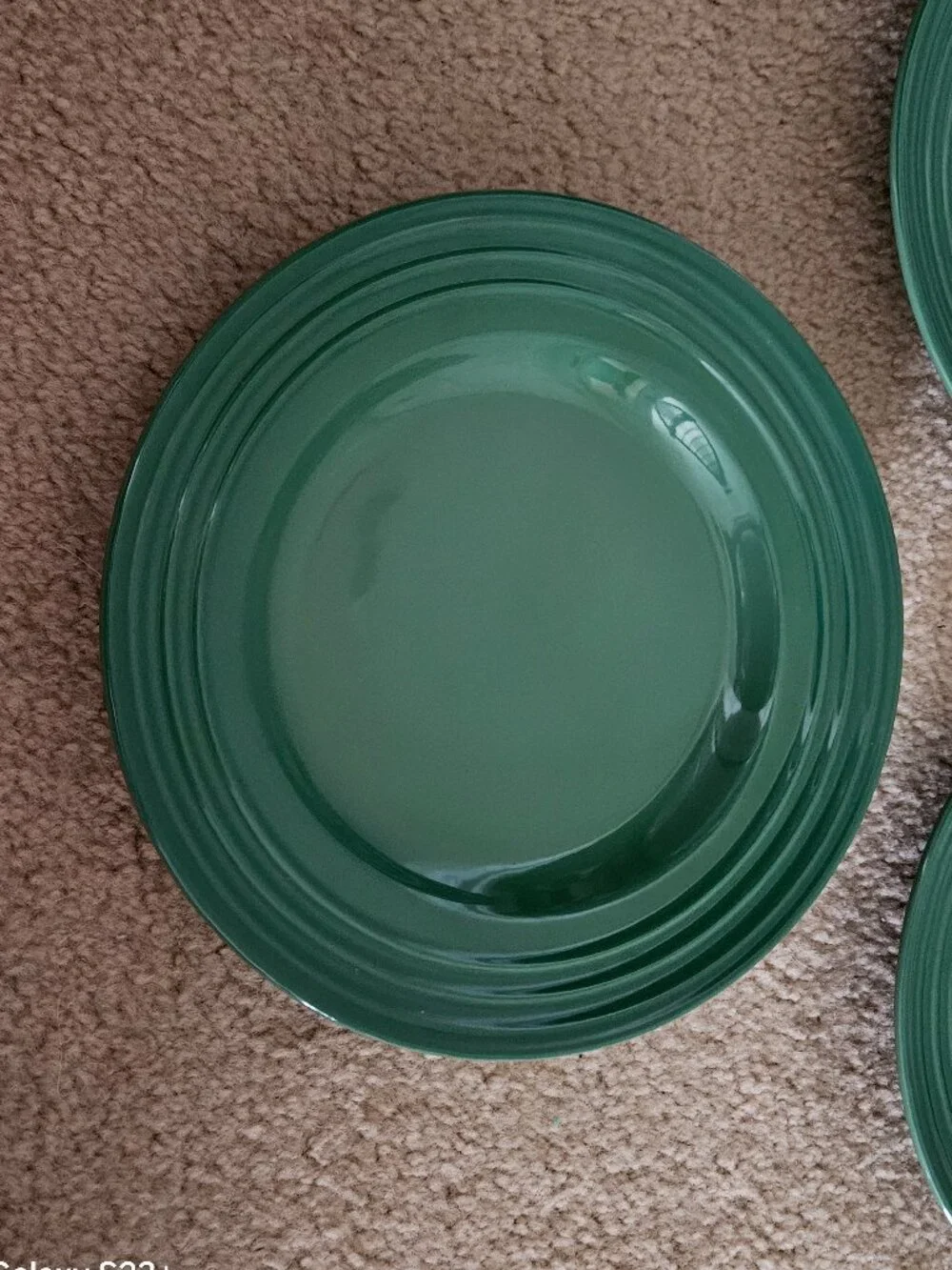 3 RARE LE CREUSET STONEWARE SUMMER GREEN RIMMED PASTA SOUP SALAD BOWL DISH PLATE
